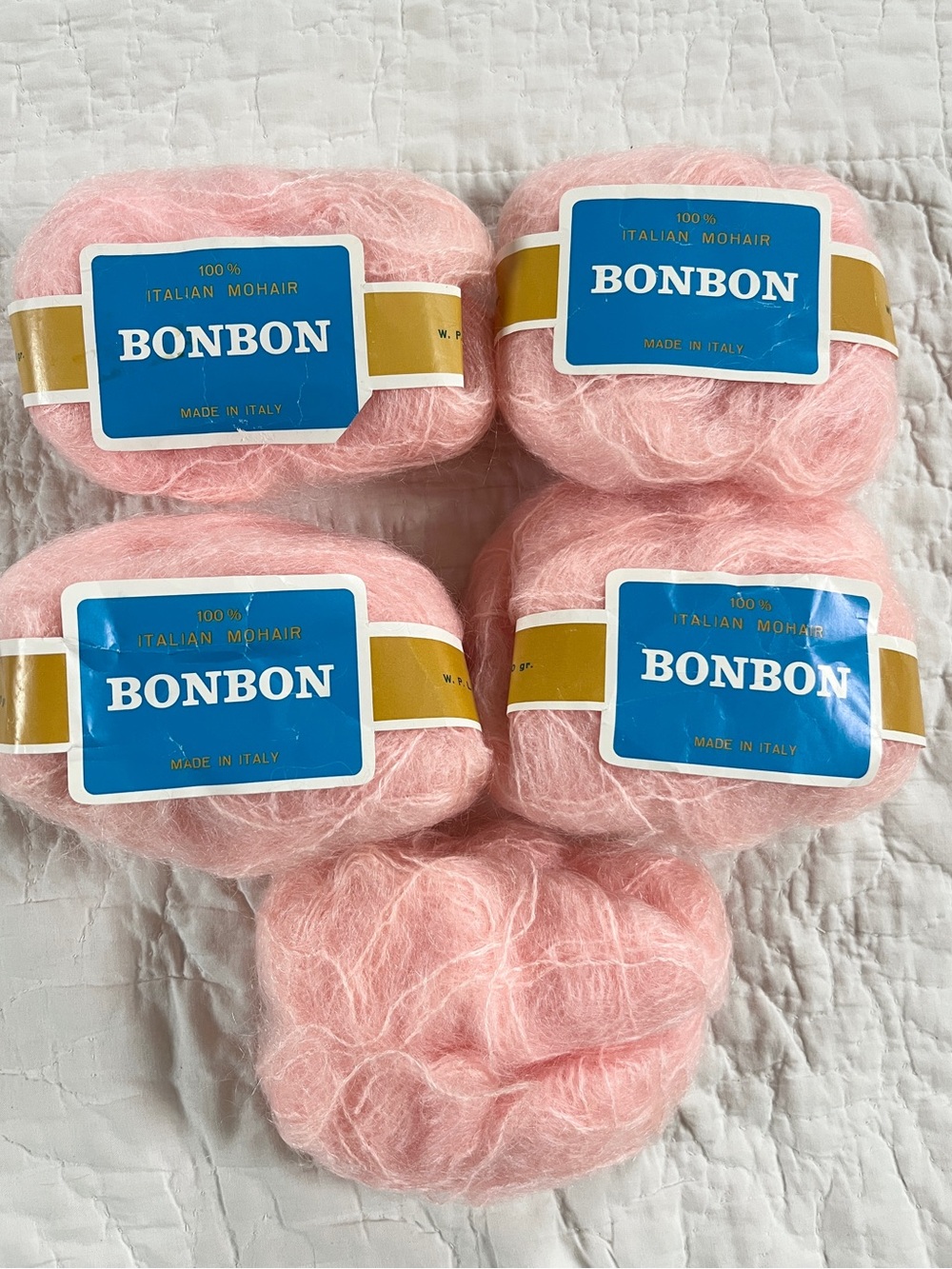 4+ Skeins Vintage Italian Mohair Yarn 100% Italy Light Pink BonBon 40 g